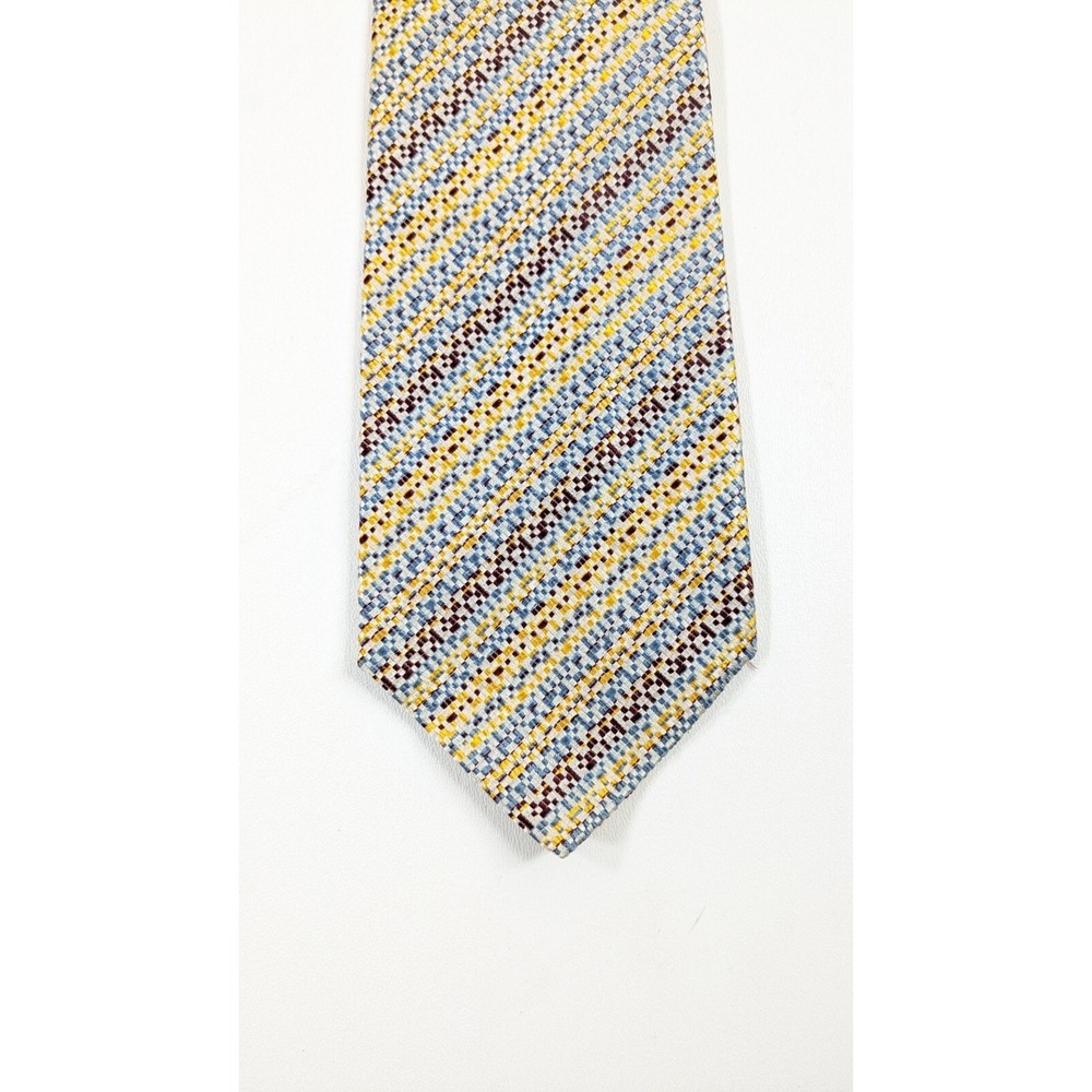 Battlestein's Mens Designer Tie Yellow Blue Striped Silk Classic